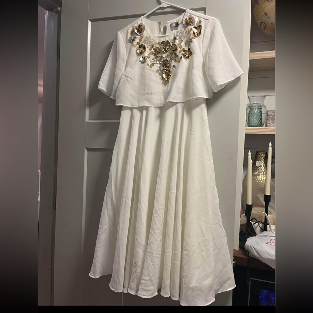 ASOS White Chiffon Dress with Gold Beading - Picture 1 of 4